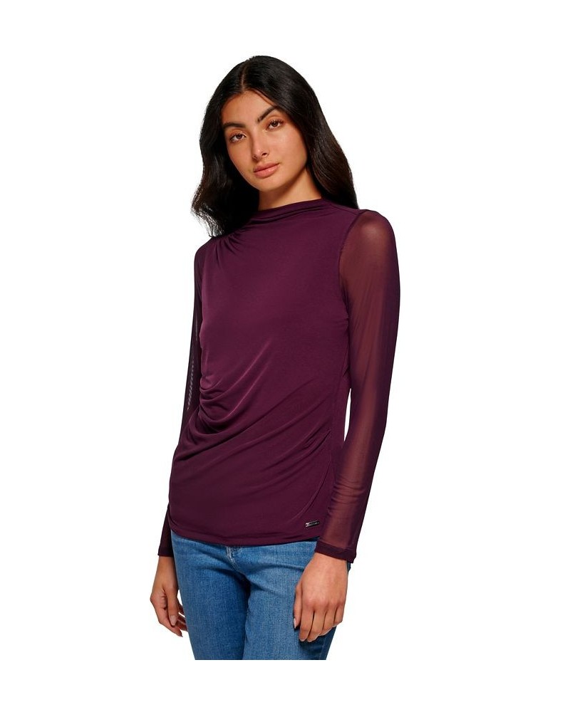 Women's Long Sleeve Mesh Top Purple $26.51 Tops