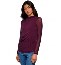 Women's Long Sleeve Mesh Top Purple $26.51 Tops