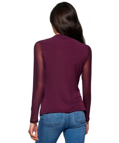 Women's Long Sleeve Mesh Top Purple $26.51 Tops