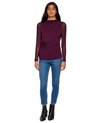 Women's Long Sleeve Mesh Top Purple $26.51 Tops