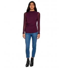 Women's Long Sleeve Mesh Top Purple $26.51 Tops