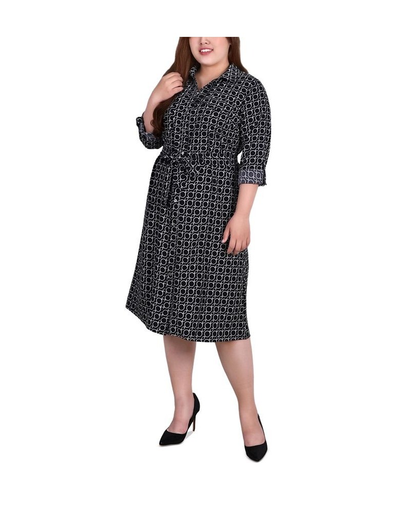 Plus Size Printed Shirt Dress Circle Chain White and Black $19.92 Dresses