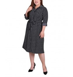 Plus Size Printed Shirt Dress Circle Chain White and Black $19.92 Dresses