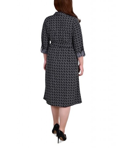 Plus Size Printed Shirt Dress Circle Chain White and Black $19.92 Dresses