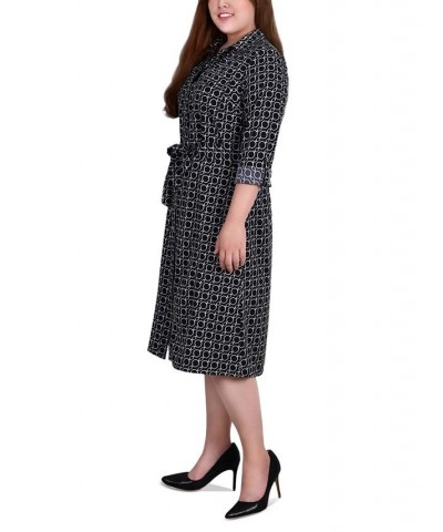 Plus Size Printed Shirt Dress Circle Chain White and Black $19.92 Dresses