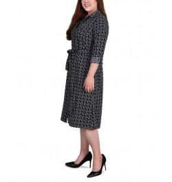 Plus Size Printed Shirt Dress Circle Chain White and Black $19.92 Dresses