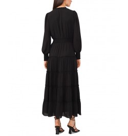 Women's Long Sleeve Tiered Maxi Dress Black $44.57 Dresses