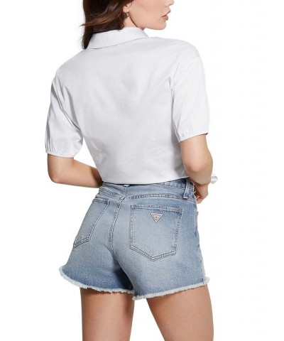 Women's June Bow Puff-Sleeve Button-Front Top Pure White $46.53 Tops