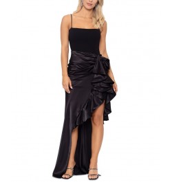 Women's Ruffled Asymmetric Gown Black $88.77 Dresses