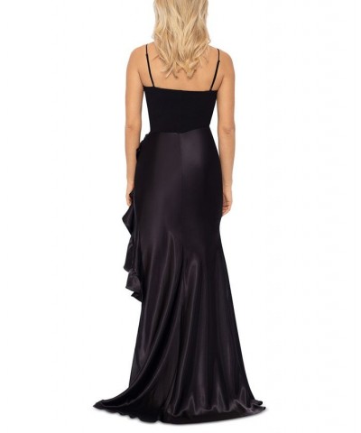 Women's Ruffled Asymmetric Gown Black $88.77 Dresses