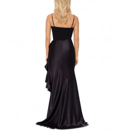 Women's Ruffled Asymmetric Gown Black $88.77 Dresses