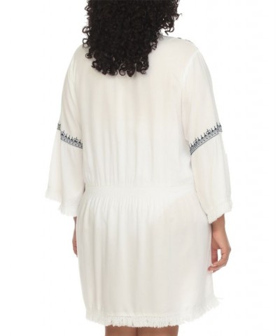 Plus Size Embroidered Lace-Up Cover-Up Dress White $32.64 Swimsuits