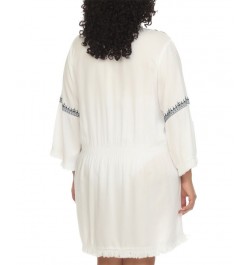 Plus Size Embroidered Lace-Up Cover-Up Dress White $32.64 Swimsuits