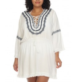 Plus Size Embroidered Lace-Up Cover-Up Dress White $32.64 Swimsuits