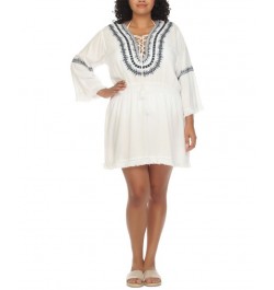 Plus Size Embroidered Lace-Up Cover-Up Dress White $32.64 Swimsuits