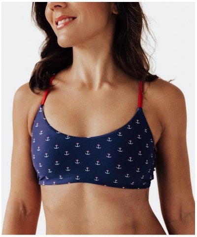 Women's Anchors Aweigh Strappy Swim Bikini Top Navy blue, white anchors, red trim $29.00 Swimsuits
