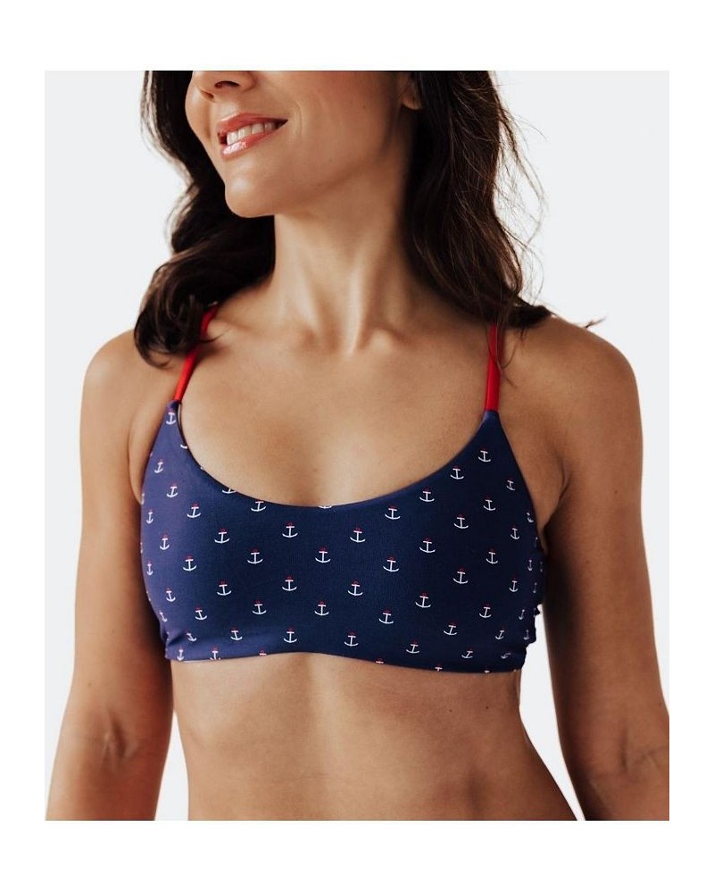 Women's Anchors Aweigh Strappy Swim Bikini Top Navy blue, white anchors, red trim $29.00 Swimsuits