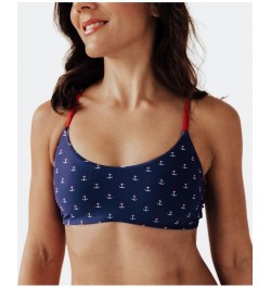 Women's Anchors Aweigh Strappy Swim Bikini Top Navy blue, white anchors, red trim $29.00 Swimsuits