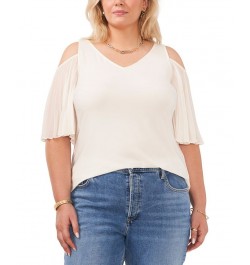 Plus Size Flutter-Sleeve Cold-Shoulder Top White $29.70 Tops