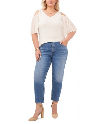 Plus Size Flutter-Sleeve Cold-Shoulder Top White $29.70 Tops