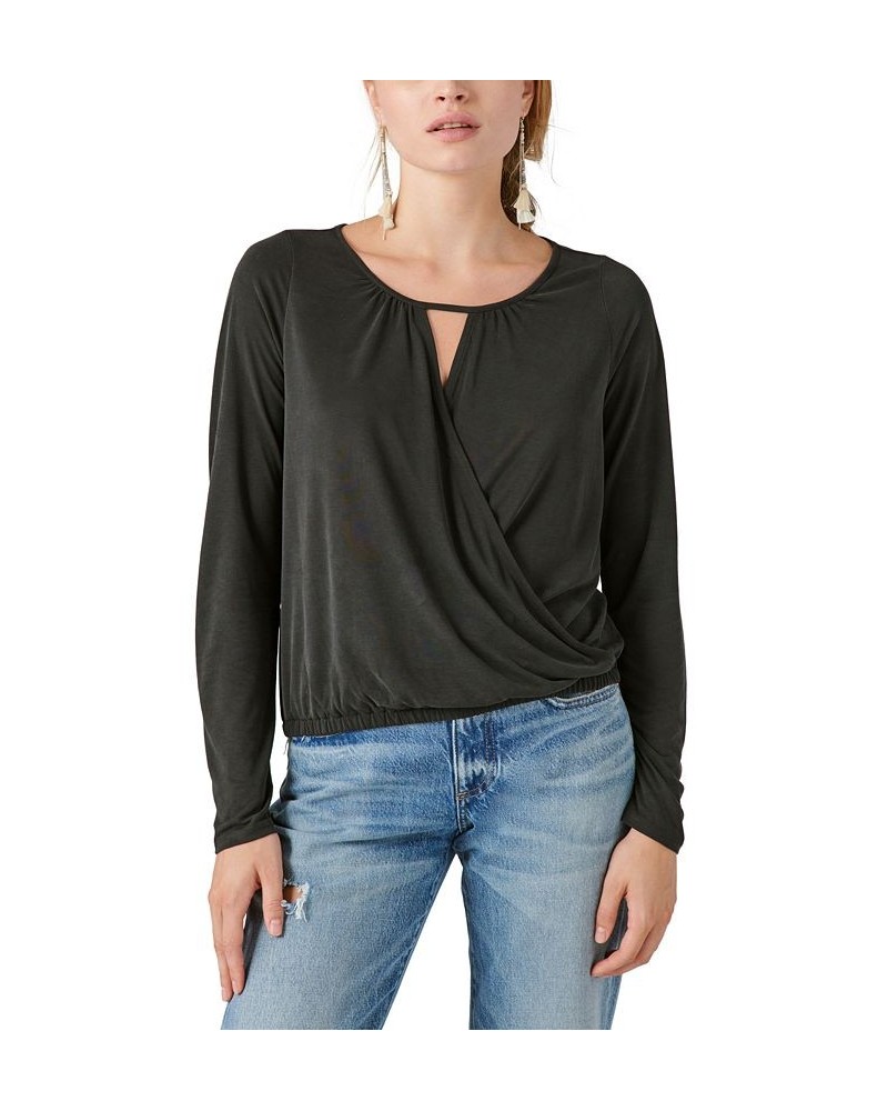 Women's Sandwash Faux-Wrap V-Neck Top Black $35.78 Tops