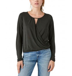 Women's Sandwash Faux-Wrap V-Neck Top Black $35.78 Tops