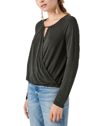 Women's Sandwash Faux-Wrap V-Neck Top Black $35.78 Tops