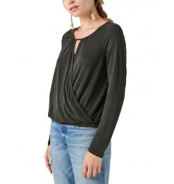 Women's Sandwash Faux-Wrap V-Neck Top Black $35.78 Tops