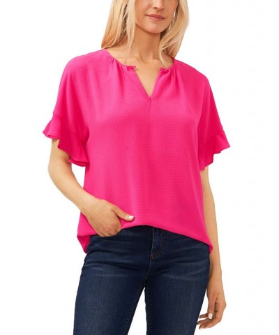 Women's Short Sleeve Drop-Shoulder Wide Scoop-Neck Blouse Bright Rose $38.71 Tops