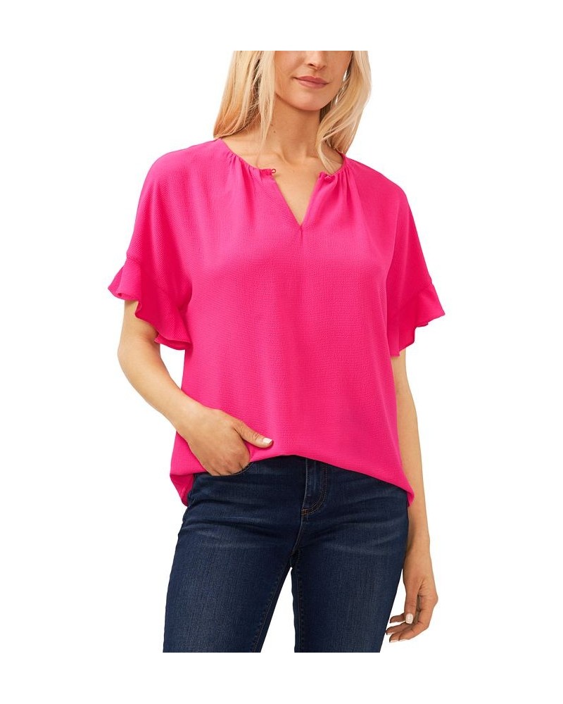 Women's Short Sleeve Drop-Shoulder Wide Scoop-Neck Blouse Bright Rose $38.71 Tops