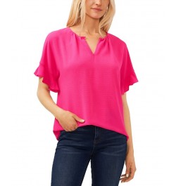 Women's Short Sleeve Drop-Shoulder Wide Scoop-Neck Blouse Bright Rose $38.71 Tops