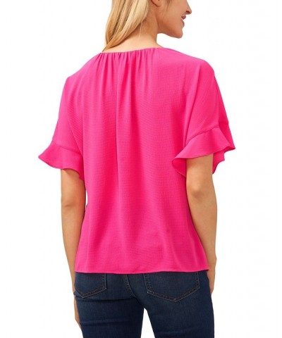 Women's Short Sleeve Drop-Shoulder Wide Scoop-Neck Blouse Bright Rose $38.71 Tops