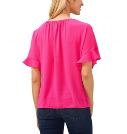 Women's Short Sleeve Drop-Shoulder Wide Scoop-Neck Blouse Bright Rose $38.71 Tops