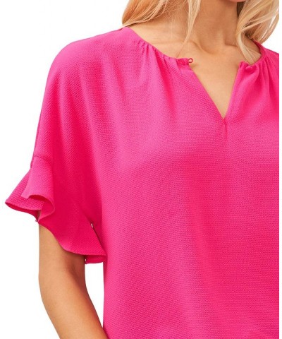 Women's Short Sleeve Drop-Shoulder Wide Scoop-Neck Blouse Bright Rose $38.71 Tops