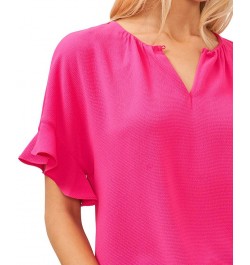 Women's Short Sleeve Drop-Shoulder Wide Scoop-Neck Blouse Bright Rose $38.71 Tops