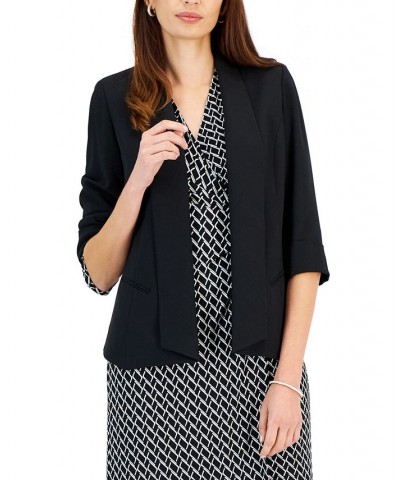 Women's Shawl-Collar Open-Front Cuffed-Sleeve Blazer Black $36.63 Jackets