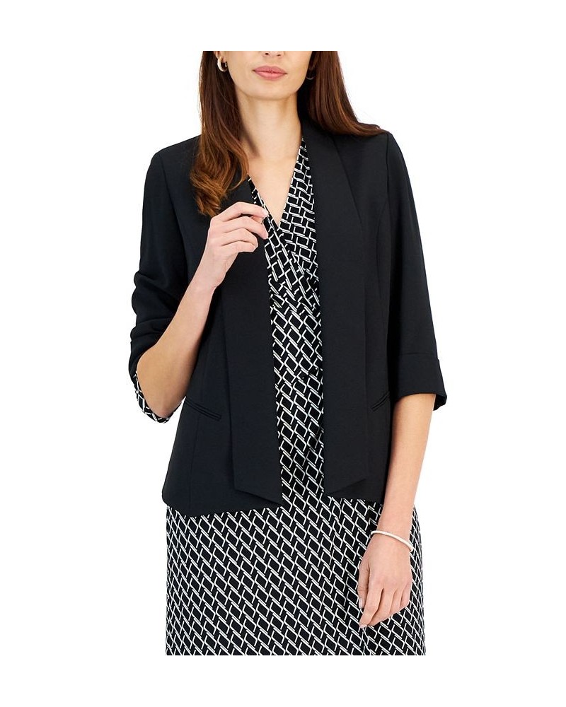 Women's Shawl-Collar Open-Front Cuffed-Sleeve Blazer Black $36.63 Jackets