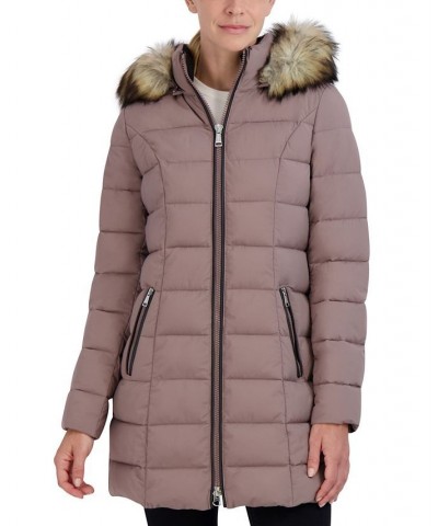 Women's Faux-Fur-Trim Hooded Puffer Coat Pink $55.80 Coats