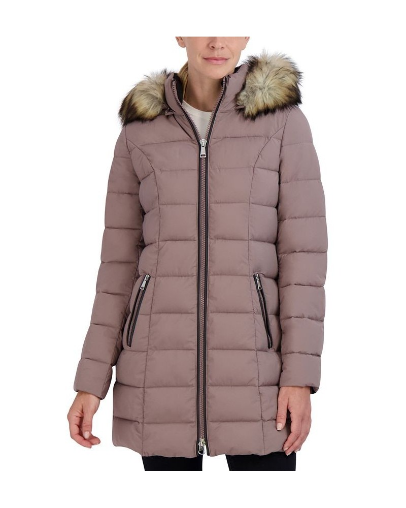 Women's Faux-Fur-Trim Hooded Puffer Coat Pink $55.80 Coats