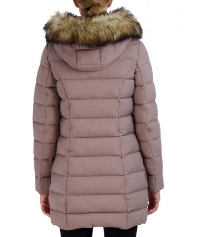 Women's Faux-Fur-Trim Hooded Puffer Coat Pink $55.80 Coats