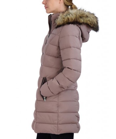 Women's Faux-Fur-Trim Hooded Puffer Coat Pink $55.80 Coats