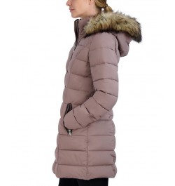 Women's Faux-Fur-Trim Hooded Puffer Coat Pink $55.80 Coats