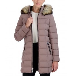 Women's Faux-Fur-Trim Hooded Puffer Coat Pink $55.80 Coats