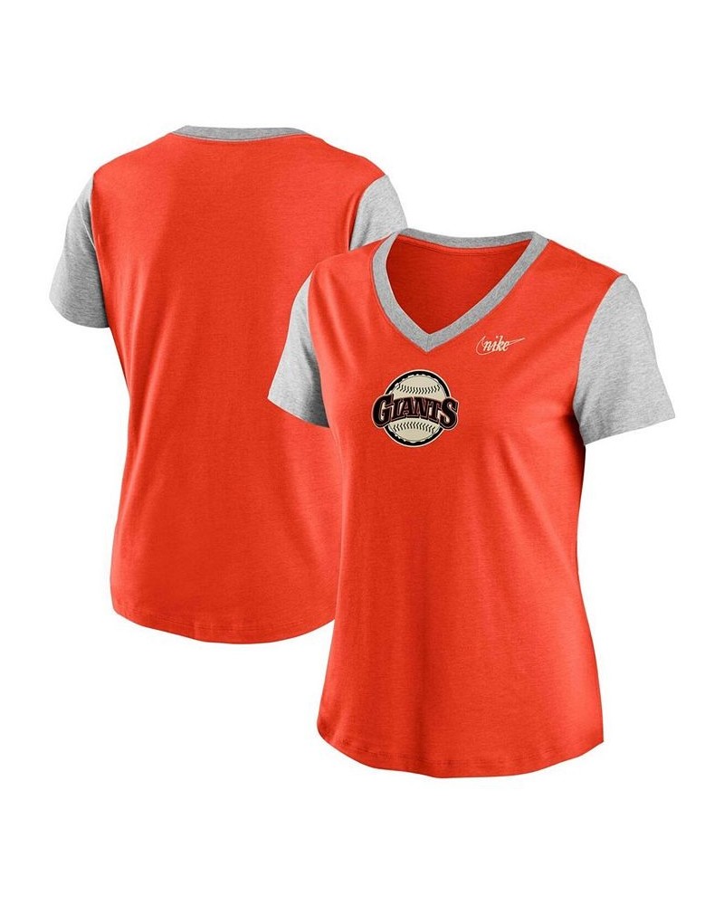 Women's Orange Gray San Francisco Giants Cooperstown Collection Logo Tri-Blend Mid V-Neck T-shirt Orange $29.99 Tops