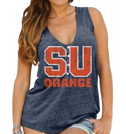 Women's Syracuse Orange Navy Blue Relaxed Henley Tank Top Navy Blue $27.13 Tops