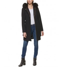 Women's Belted Faux-Fur-Trim Hooded Coat Black $100.00 Coats