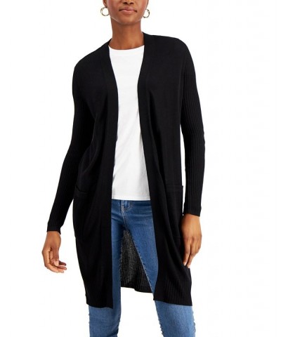 Women's Ribbed Duster Cardigan Black $24.17 Sweaters