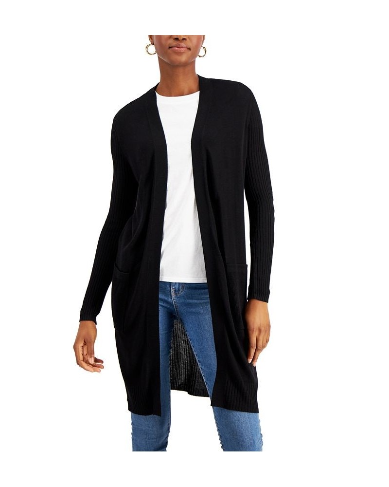 Women's Ribbed Duster Cardigan Black $24.17 Sweaters