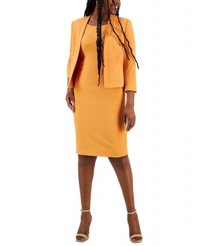 Crepe Open Front Jacket & Crewneck Sheath Dress Suit Regular and Petite Sizes Orange $130.20 Suits