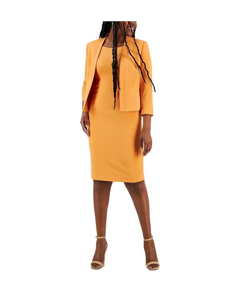 Crepe Open Front Jacket & Crewneck Sheath Dress Suit Regular and Petite Sizes Orange $130.20 Suits